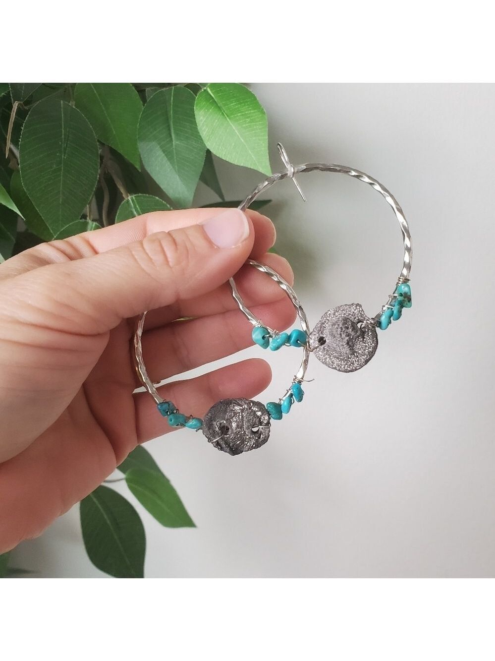 Silver Turquoise Hoop Earrings Stones